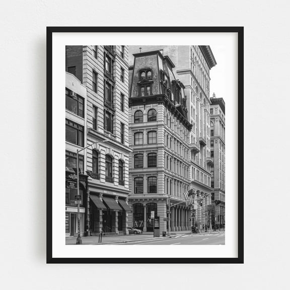 5th & 19th, Flatiron B&W - Manhattan New York Photography Black Framed Wall Art Print 16 x 20 inches