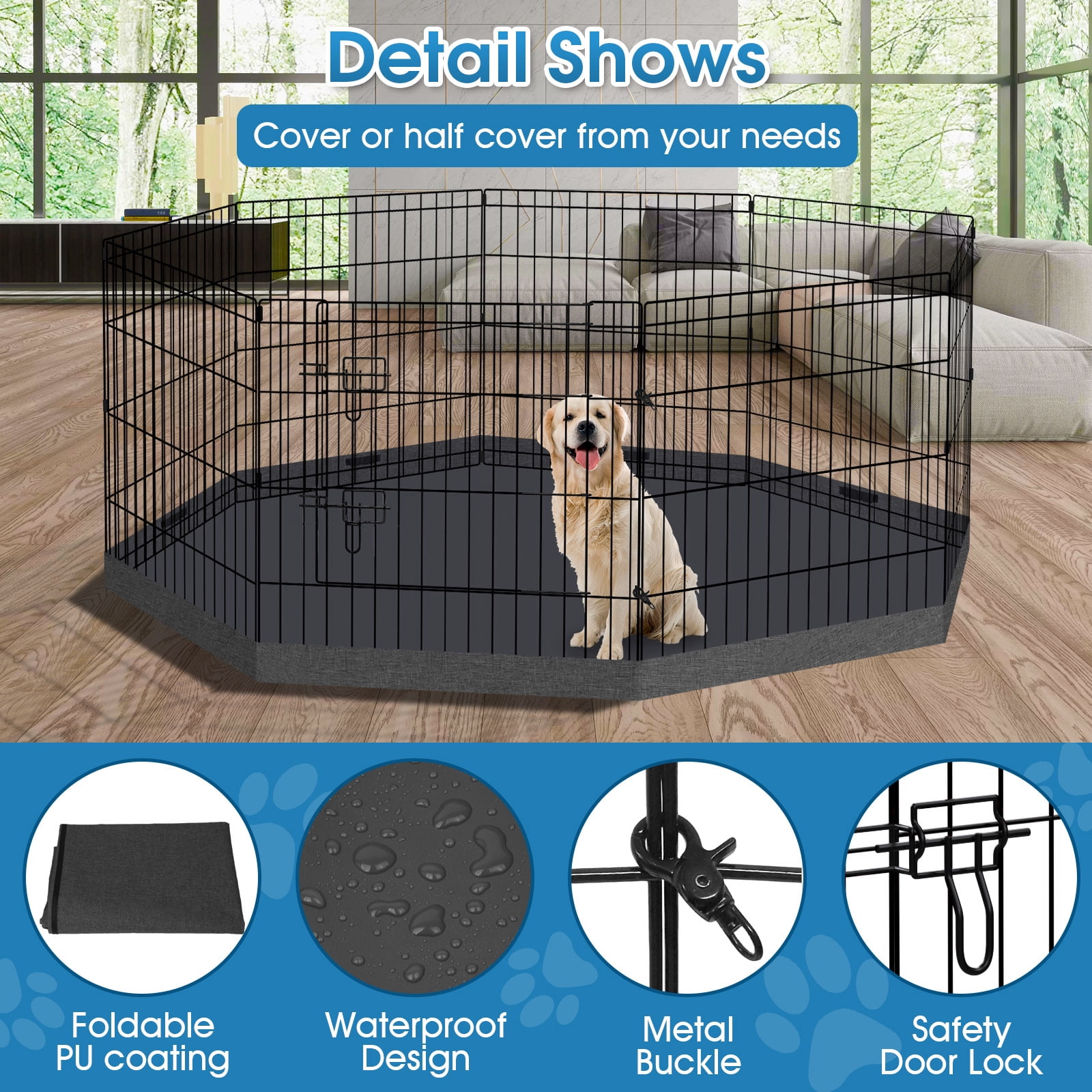 Artmalle Dog Pen Pet Playpen Dog Fence Indoor Foldable Metal Wire Exercise Puppy Play Yard Pet Enclosure Indoor Outdoor 8 Panels 24 Inch with Bottom Pad