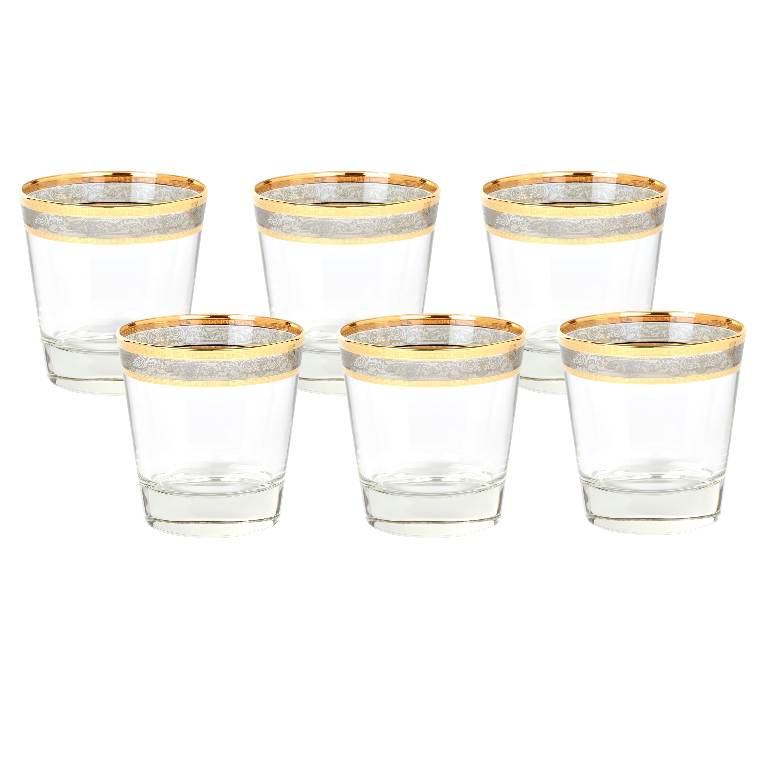 Elegant Smoke Glass Double Old Fashion Set with Gold Rim, 10 oz, Set of 6