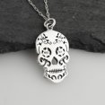 thumbnail image 4 of Sterling Silver Sugar Skull Pendant Necklace, 18" Chain, Day of the Dead, 4 of 4