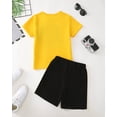 thumbnail image 3 of 9Y Big Boys Clothes 10Y Boys 2PCS Summer Outfits Set Crew Neck Big Boys Short Sleeve Color-blocked Top Shorts Set Yellow, 3 of 7
