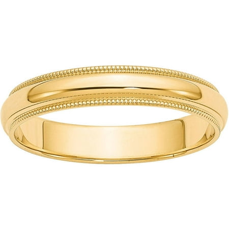 Yellow Gold Kids Ring - 10KY 4mm Milgrain Half Round Band Size 7