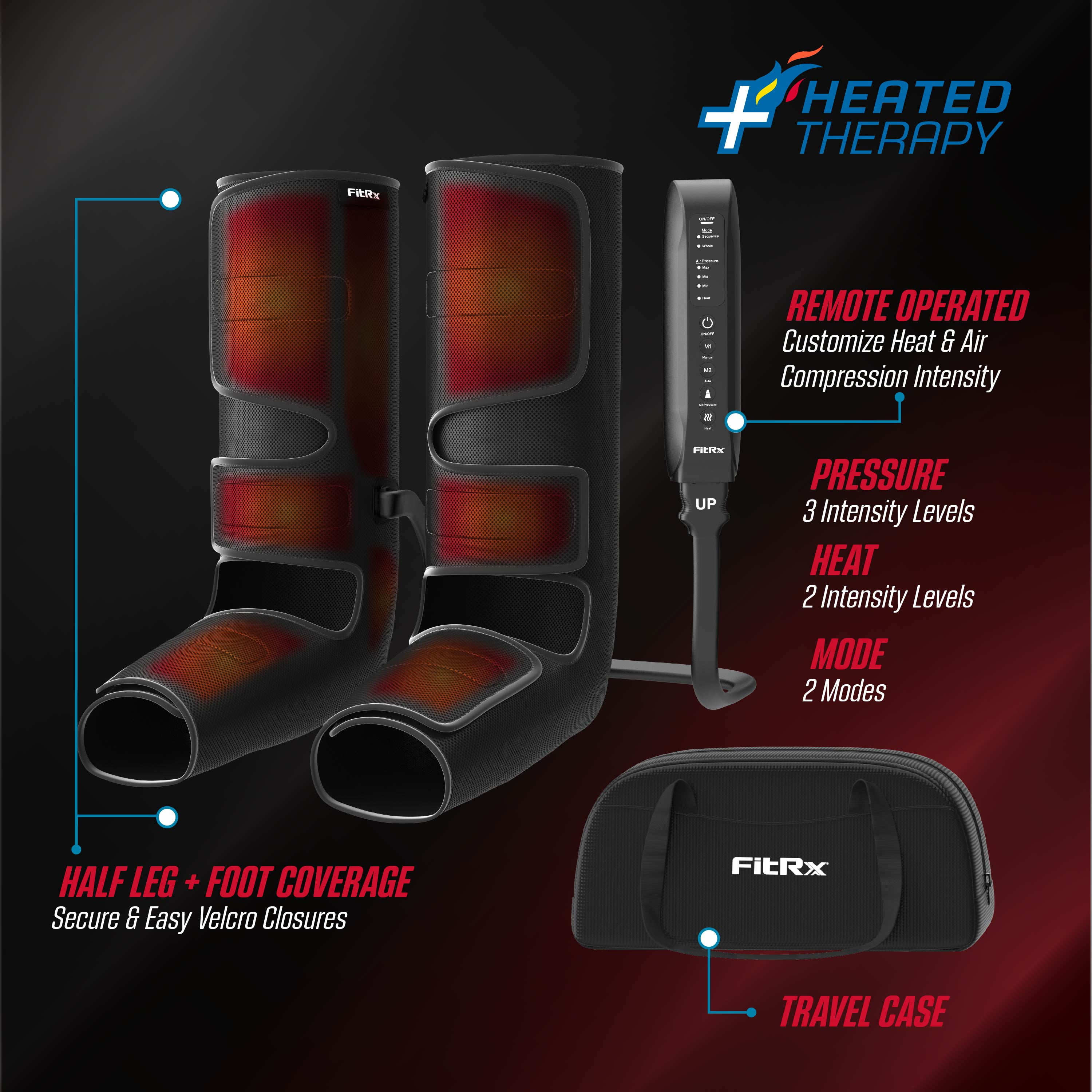 FitRx RecoverMax Compression Boots, Heated Compression Leg and Foot Massager with Multiple Massage, Intensity, and Heat Levels