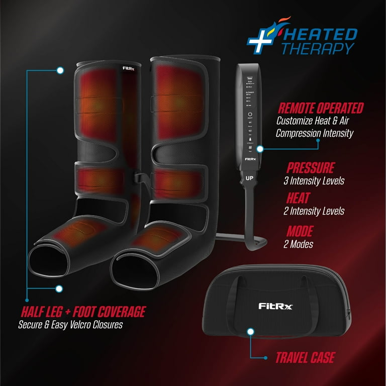 FitRx RecoverMax Leg Massager, Heated Compression Leg and Foot Massager with Multiple Massage, Intensity, and Heat Levels
