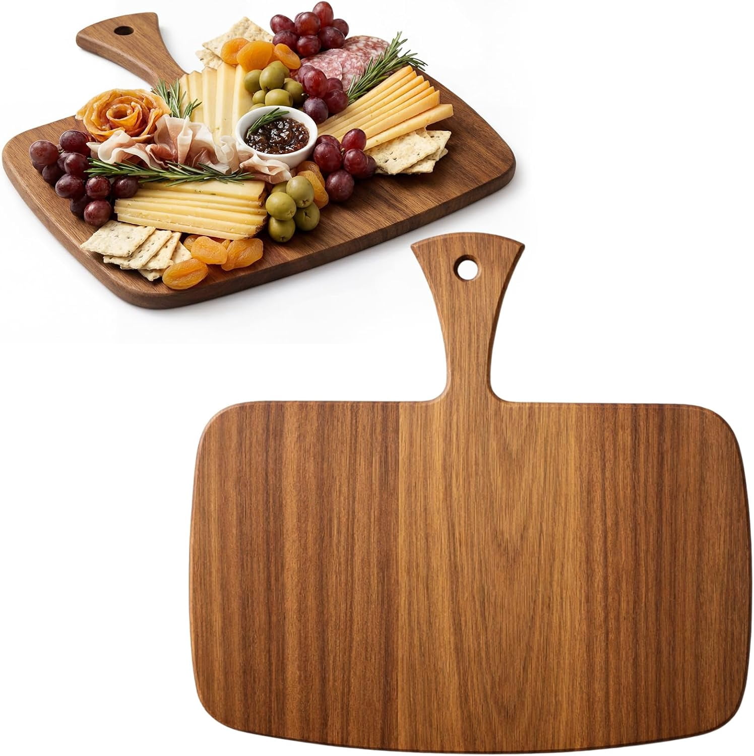 RGHJAR-Wood Cutting Board with Handle 12x11x0.47 Inch Acacia Bamboo Wooden Serving Kitchen Chopping Boards for Pizza, Bread, Cheese, Charcuterie, Fruit, Vegetables(1 Pcs, Acacia)