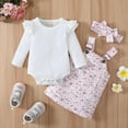 thumbnail image 5 of EnJoCho Comfy Clothing for Toddler Girls Long Sleeve Ribbed Romper Bodysuits Floral Prints Suspenders Skirt Headbands Outfits Toddler Kids Trendy Princess Bodysuit Outfits, 5 of 9