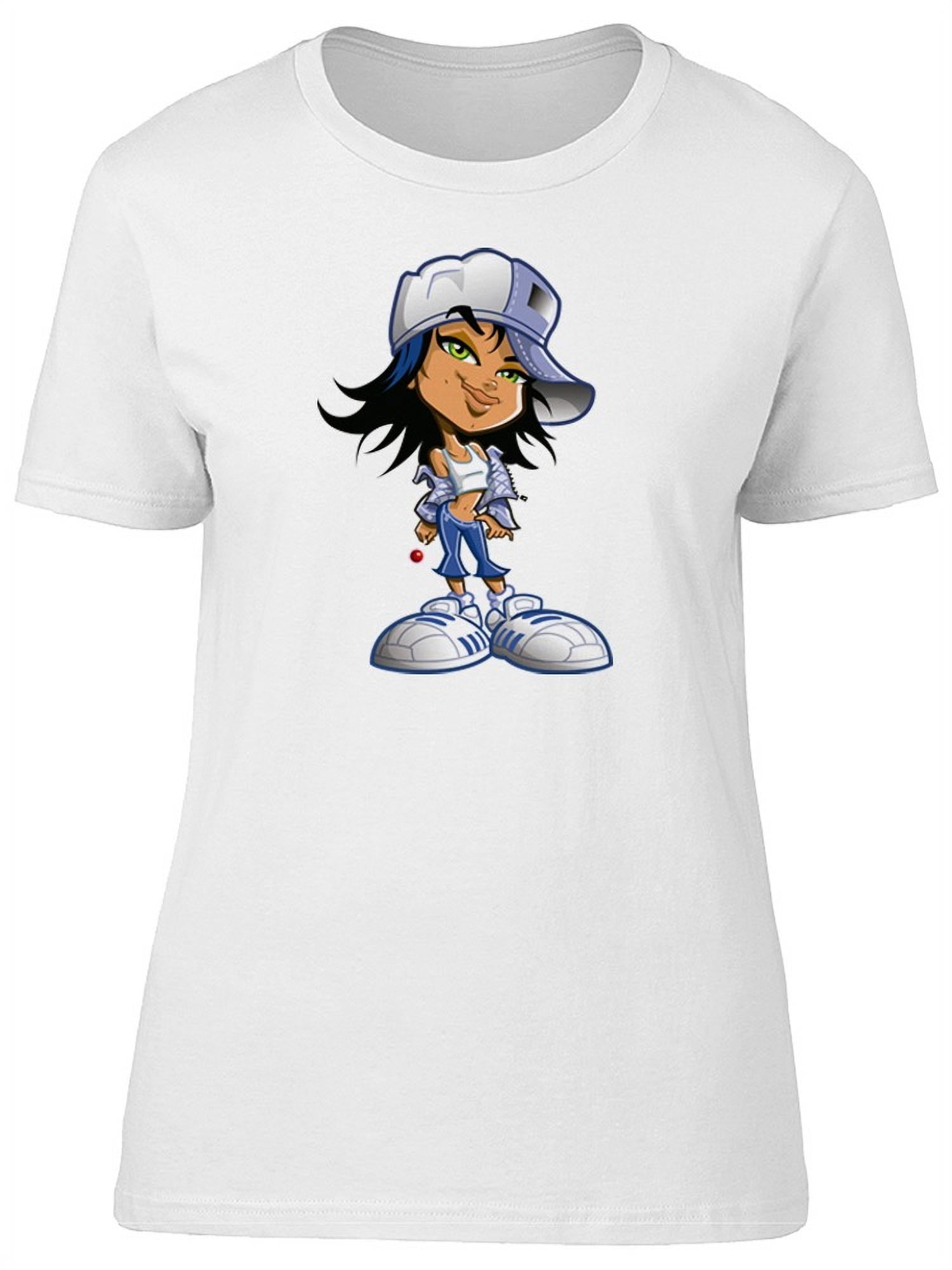 Cute Urban Hip Hop Girl Cartoon T-Shirt Women -Image by Shutterstock, Female  Small 