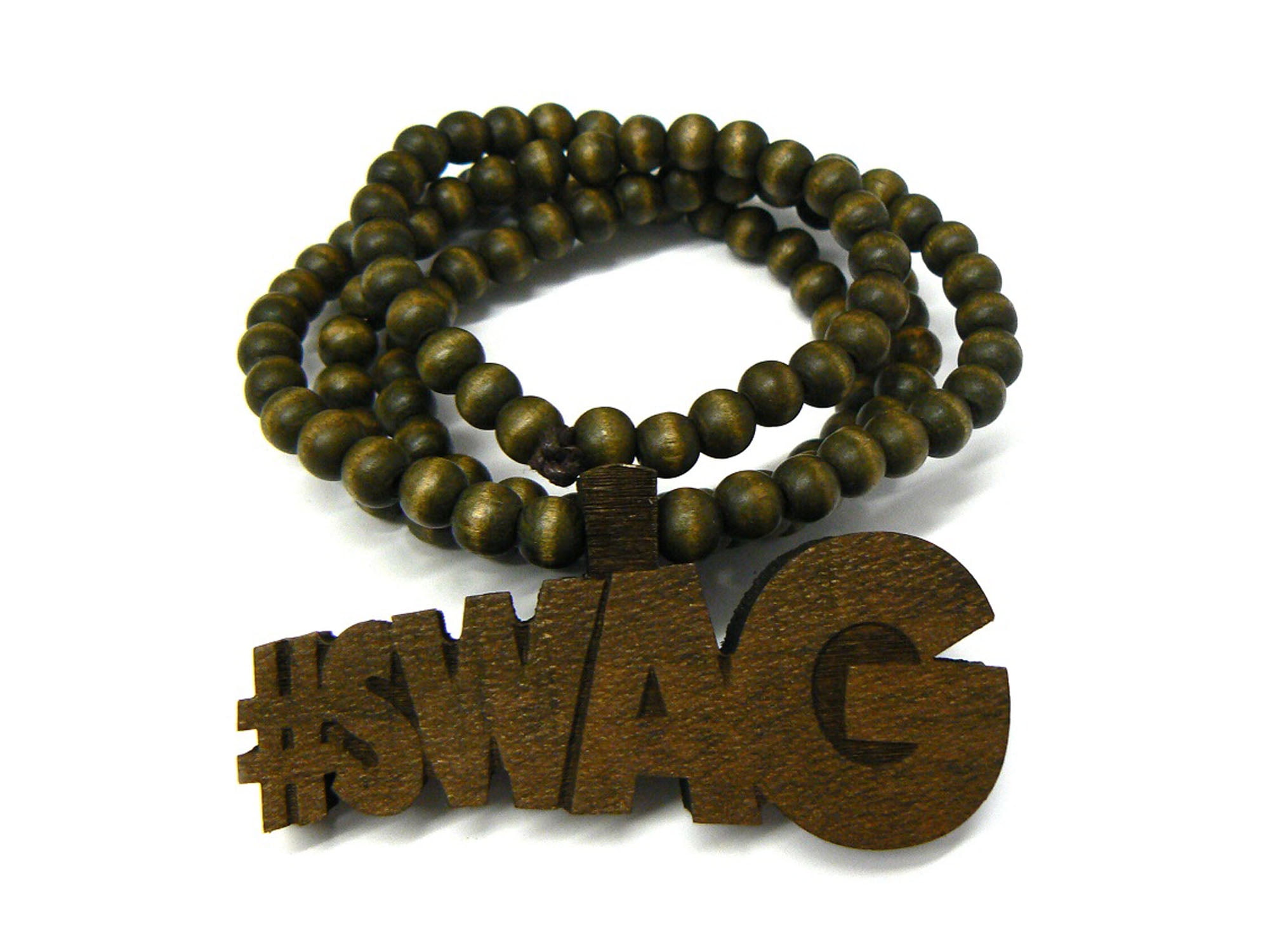 NYFASHION101 #Swag Wood Pendant 36 Wooden Bead Chain Necklace