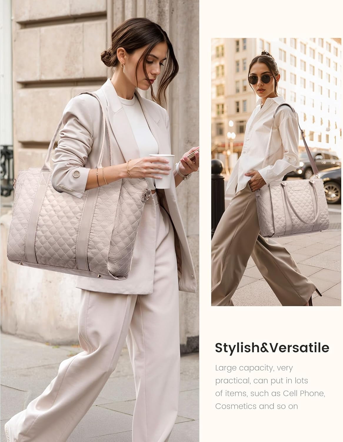 LOVEVOOK Tote Bag For Women, Large Work Tote Laptop Bag, Quilted Computer Shoulder Bags with Zipper for Travel Teacher Nurse