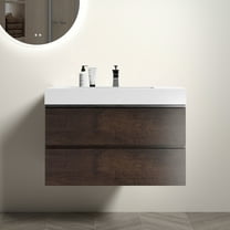 36" Walnut Bathroom Vanity with Sink, Large Storage Wall Mounted Floating Bathroom Vanity for Modern Bathroom,