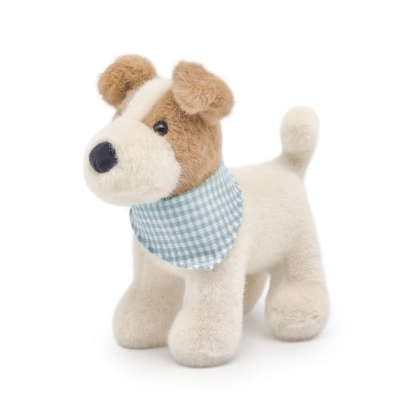 Realistic Terrier Stuffed Animal - White and Brown Stuffed Toy, Terrier Plush, Cute Dog Puppy Toys for Kids, Cuddle Doll, Home Decor (7.08in)