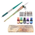 thumbnail image 1 of Ink Holder Dip Pen, Quality Glass Dip Pen Kit Signature Dip Pen  For Calligraphy For Beginner Red Green 2 Pen 5 Ink Set, 1 of 8