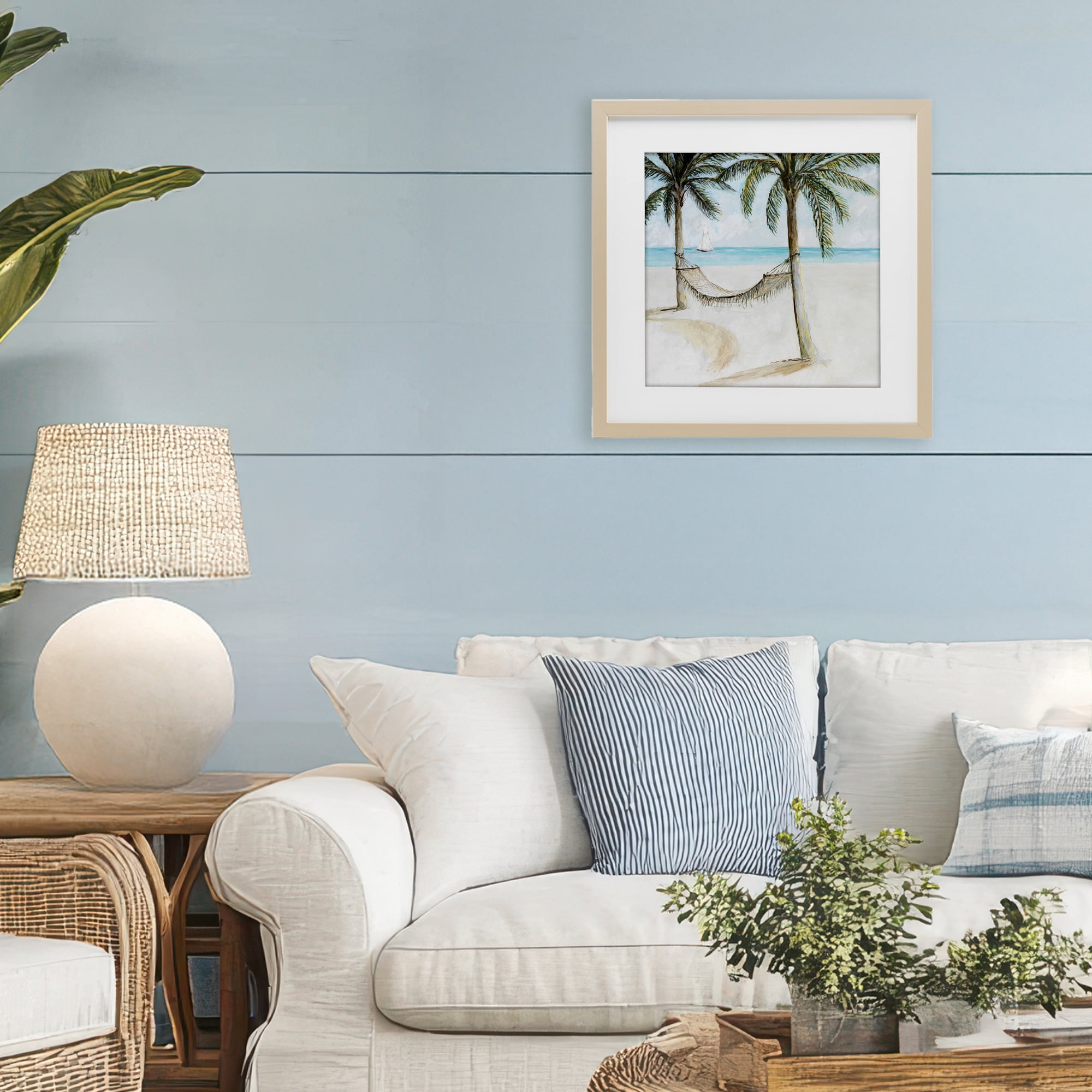 Stupell Industries Beach Hammock Coastal Scene Birch Framed Print Under Glass, design by Lorenzo Collective