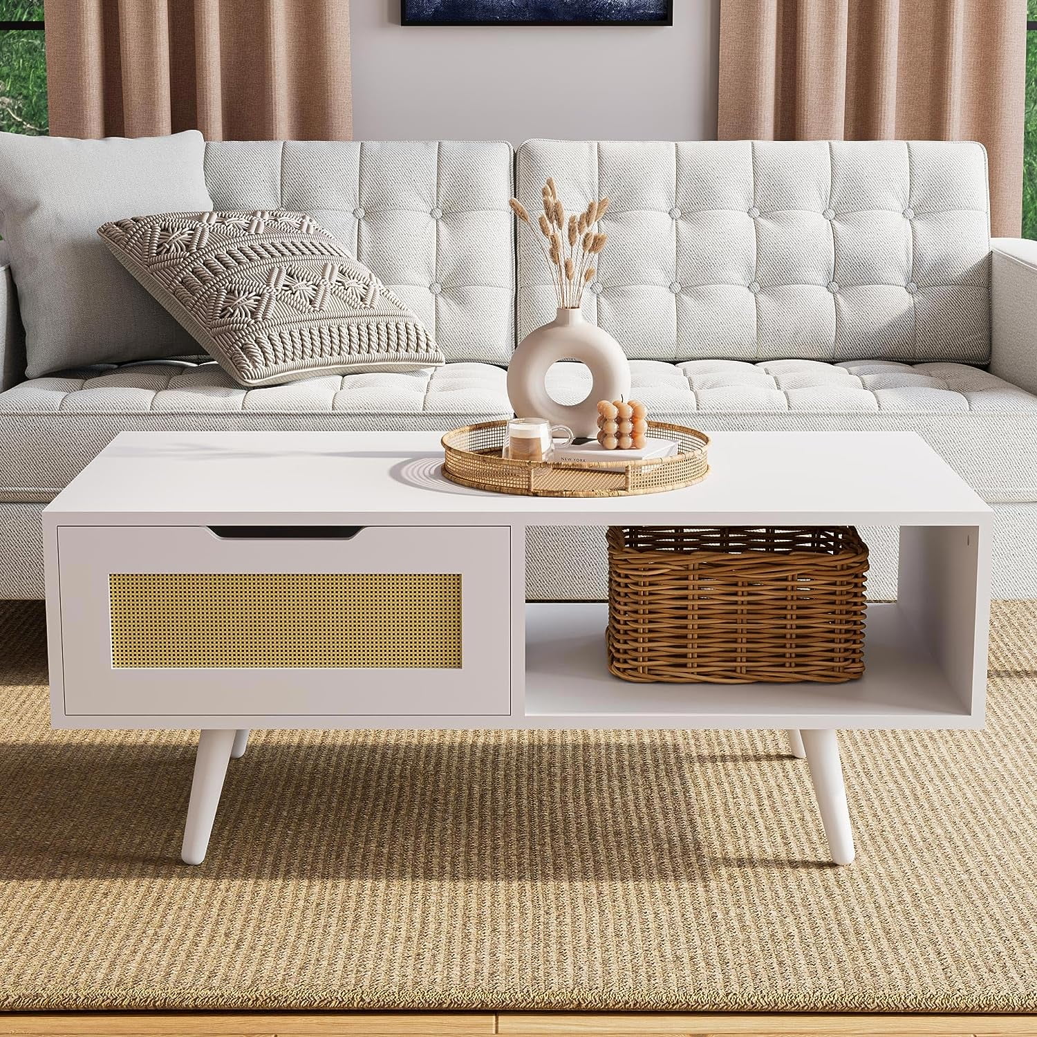 Boho coffee sale table with storage