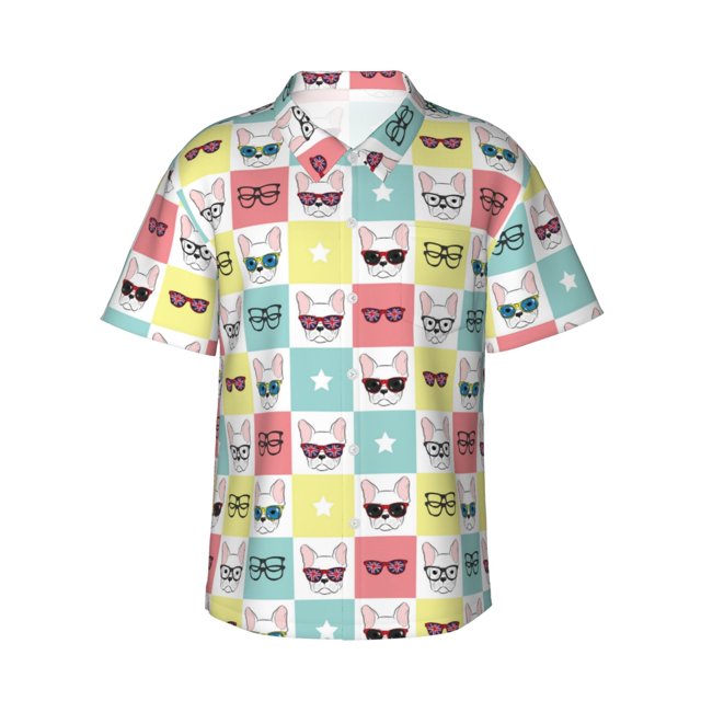 Balery Cute French Bulldog Camisas hawaianas de manga corta para hombre, camisas playeras de corte holgado, camisas de vacaciones con botones,3X-Large
