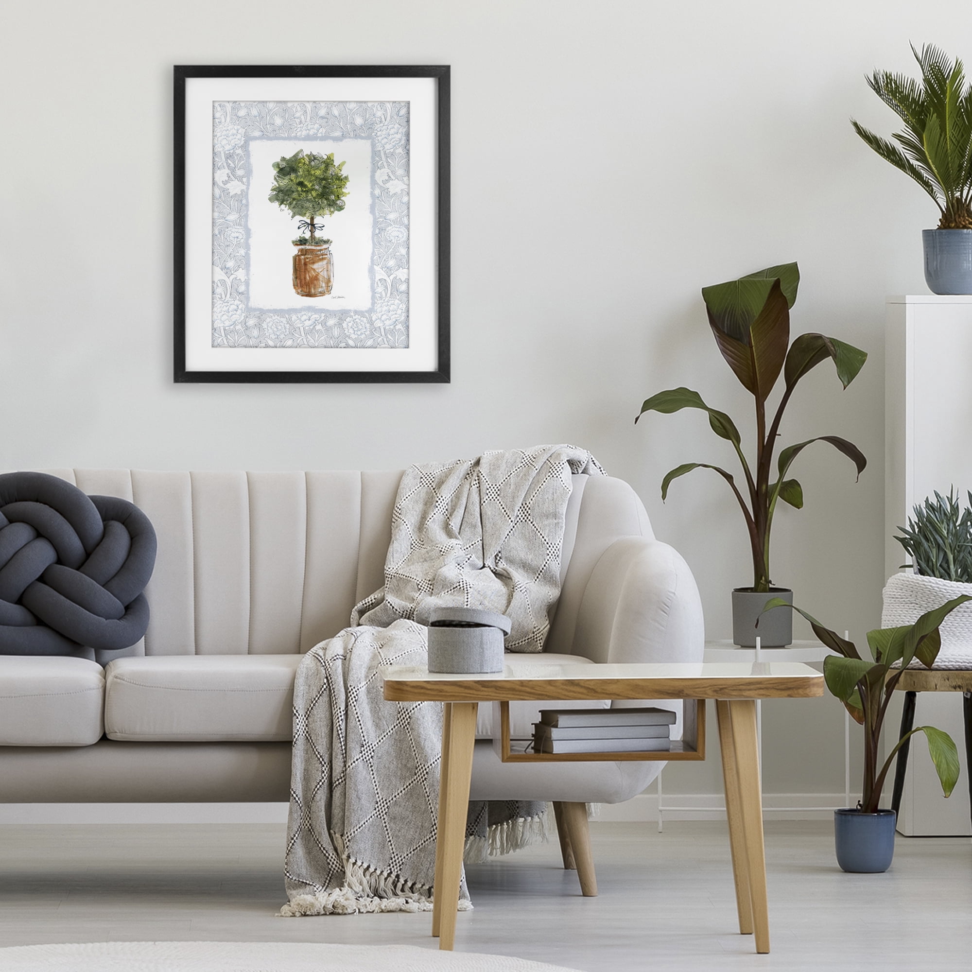 Stupell Industries Potted Topiary with Ribbon Black Framed Print Under Glass, design by Carol Robinson