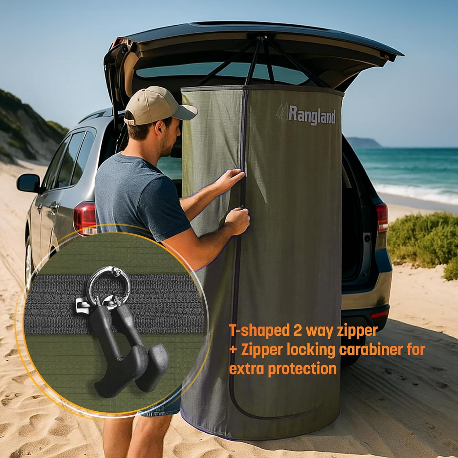 Rangland Portable Changing Room Tent - Instant Pop Up Privacy Pod with Suction Cup for SUV Liftgate, for Camping, Shower, Beach and Toilet Stall (carrying bag Included) Green