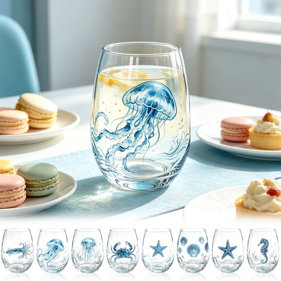 Clearance Artisanal Blue Ringed Octopus Glassware, 3D Octopuses Stemless Wine Glasses, Handcrafted Marine Animal Bar Glass, Coastal Home Decor Gift for Ocean Lovers (