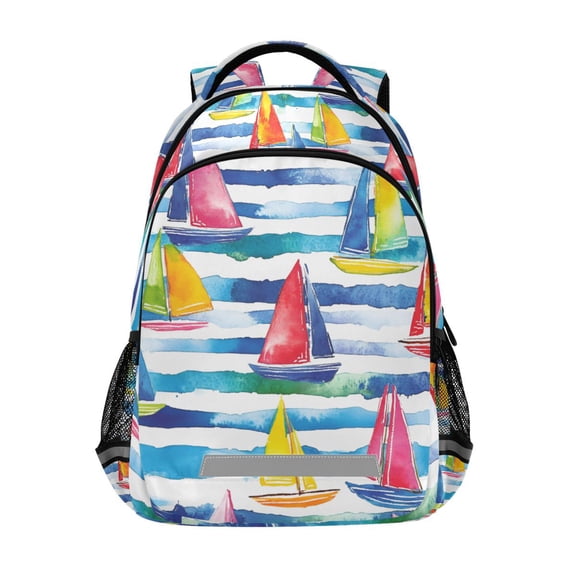 FORMRS Kids School Backpack Elementary Student Unisex Travel Bookbag with Reflective Stripes, Yellow Hand Drawn Sailboats