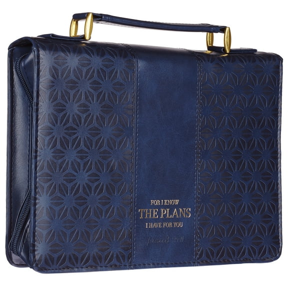 Christian Art Gifts Women's Fashion Bible Cover I Know The Plans Jeremiah 29:11, Blue/Gold Faux Leather, Medium