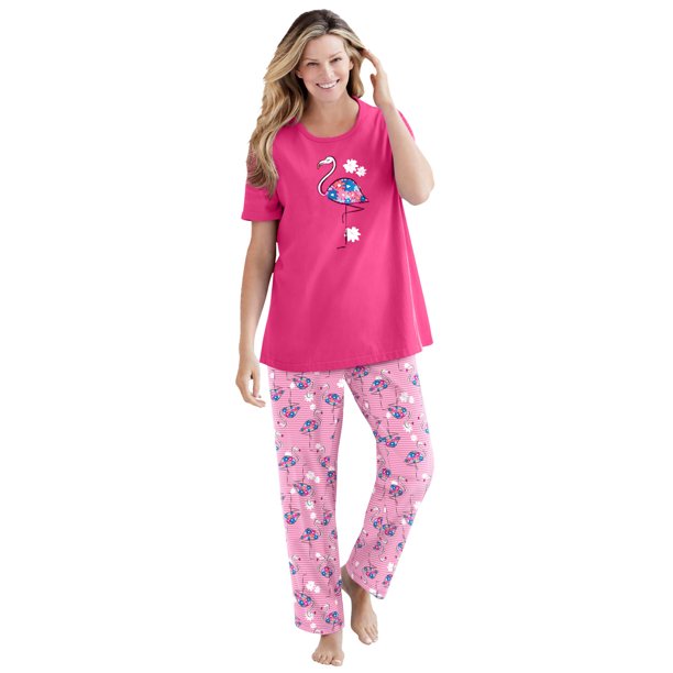 Dreams & Co. Women's Plus Size Graphic Tee Pj Set Pajamas