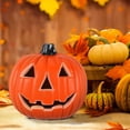 thumbnail image 5 of Carved Face Jack O Lantern Pumpkin Figurine, Halloween Table Centerpiece, Seasonal Accent Decor for Fall Thanksgiving, Living Room Bedroom Shelf Mantel Ornament, 5 of 7