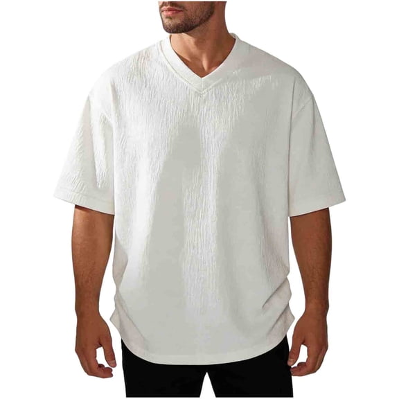 UAMVSH Big and Tall T Shirts for Men Breathable V Neck Short Sleeve Tops Oversized Casual Textured Summer Tees Beach Vacation Outifts