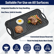 CHEFSPOT 20 x 10 Pre-Seasoned Cast Iron Reversible Grill and Griddle Pan, Double Burner