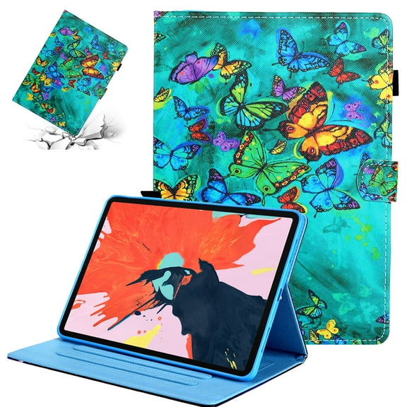 SaniMore Wallet Case for iPad 10th Generation 10.9" 2022, Auto Sleep/Wake PU Leather Case Soft TPU Shell Card Slots Anti-slip Strip Dual Angle Stand All-around Protection Case, Green Butterflies