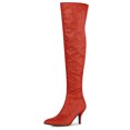 thumbnail image 1 of Botas Altas Purpurina Allegra K Punta Estrecha Tacón Aguja Sobre La Rodilla Rojo 37.5, 1 of 7