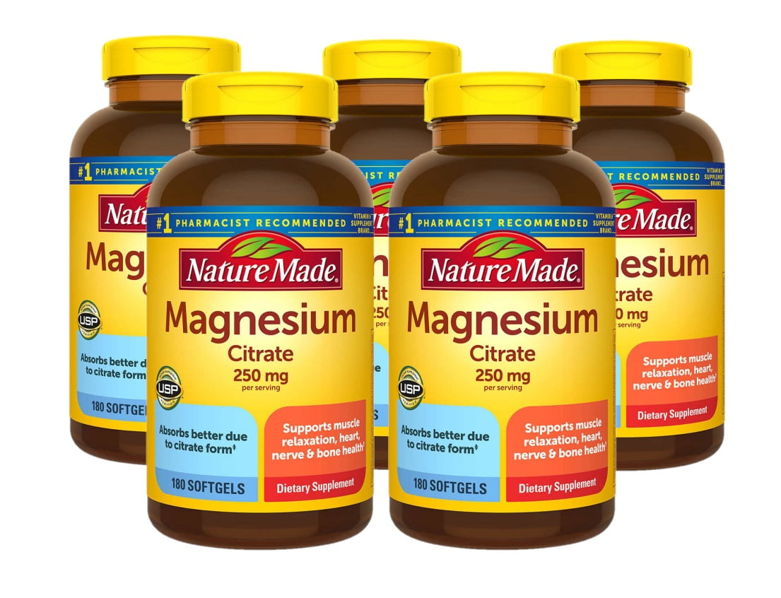 5 Pack Nature Made Magnesium Citrate 250 mg., 180 Count