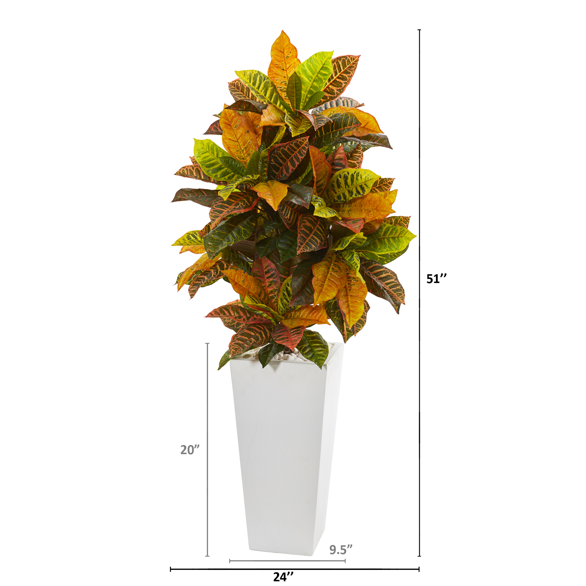 Nearly Natural 51in. Croton Artificial Plant in White Tower Planter (Real Touch)