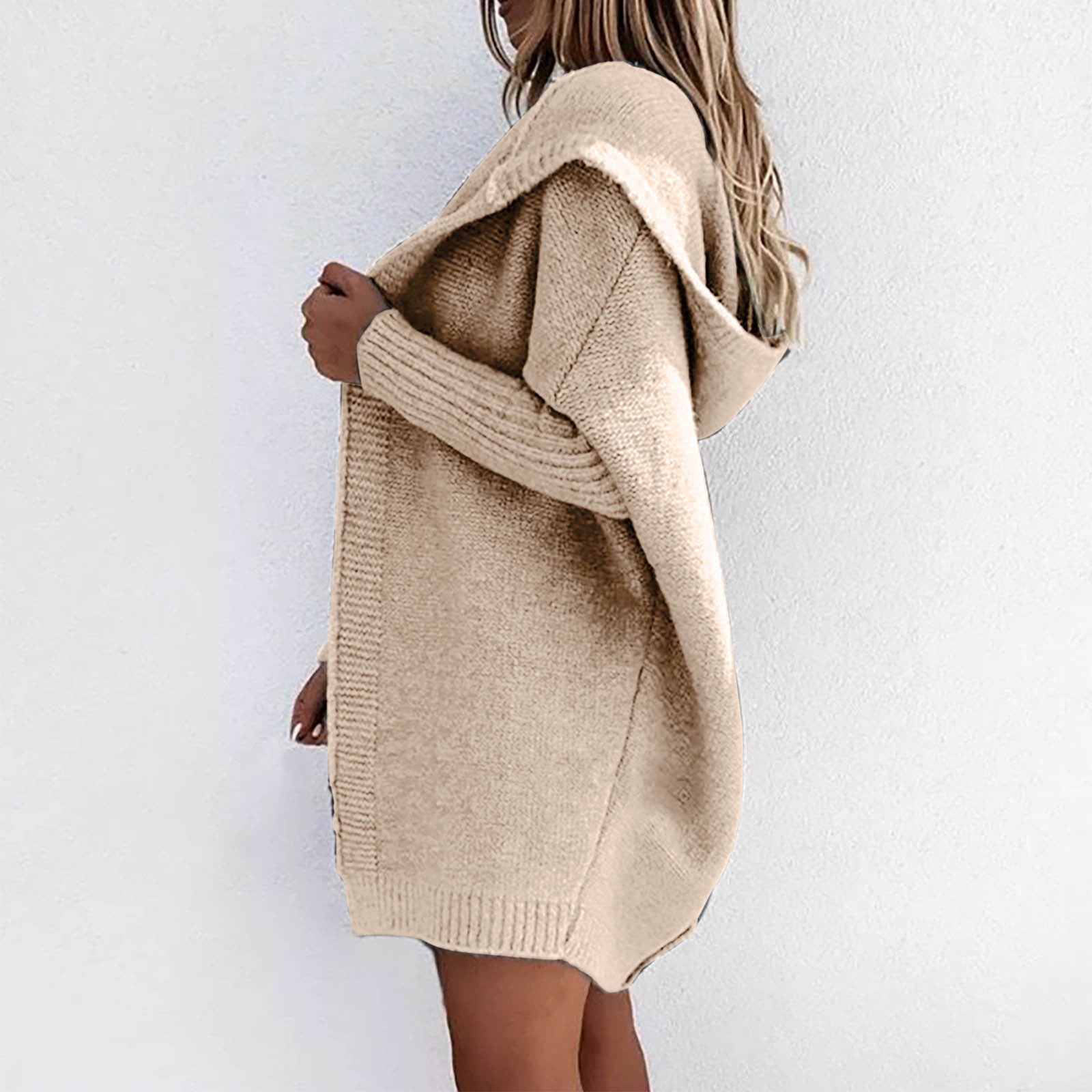 Sweater Cardigans for Women Open Front Solid Jacket Casual Comfy Long Sleeve Girls Fall Fashion Tops Womens Loose Knit Hoodie Outwear Khaki One Size - image 4