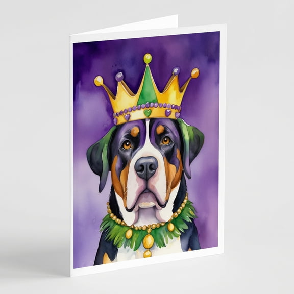 Greater Swiss Mountain Dog King of Mardi Gras Greeting Cards Pack of 8 7 in x 5 in