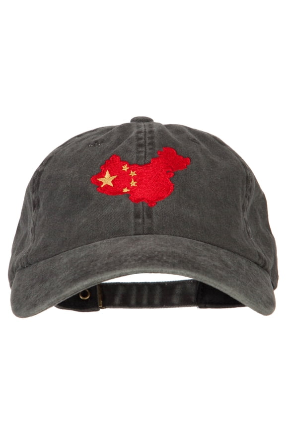 China Flag Map Embroidered Washed Cotton Twill Cap - Black OSFM