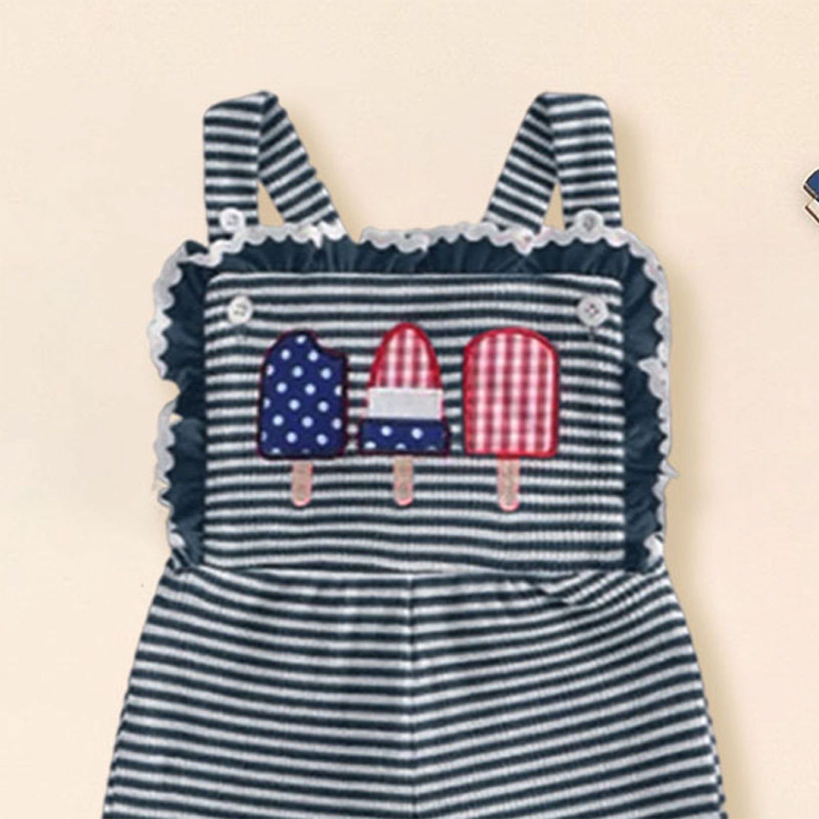 Faraee Toddler Baby 4th of July Girl Clothes Cute Sleeveless Romper Stripeds Spaghetti Strap Jumpsuit Summer Bell Bottom Outfit 6 12 18 24 Months 2T 3T 4T 5T Light Blue