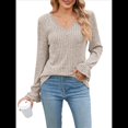 thumbnail image 3 of Blusas de Larga para Mujer, Holgadas, Elegantes, con Encaje y Cuello en V, Informales y Modernas para Usar con Leggings, Moda de Otoño Caqui S, 3 of 10