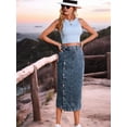 thumbnail image 2 of Womens Casual Slit Denim Midi Jean Skirt Stretch High Waist Frayed Button Up  XS, 2 of 7