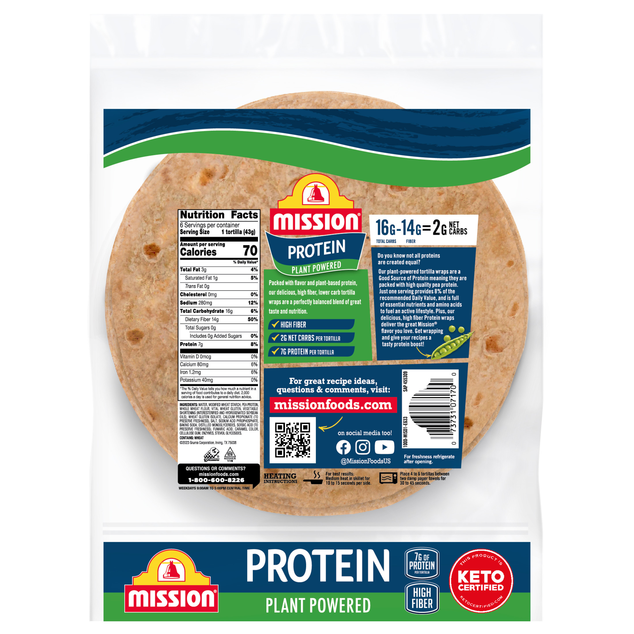 Mission Super Soft Protein Plant Powered Tortilla Wraps, 9 oz, 6 Count - image 3 of 11