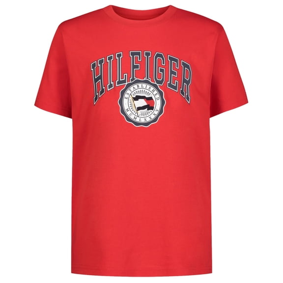 Tommy Hilfiger Boys' Short Sleeve Fashion Crew Neck T-Shirt, Red Varsity Flag, 8