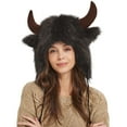 thumbnail image 3 of Ugoldhm Unisex Winter Faux Fur Trapper Hat - Furry Buffalo Style with Horns & Earmuffs, 3 of 7