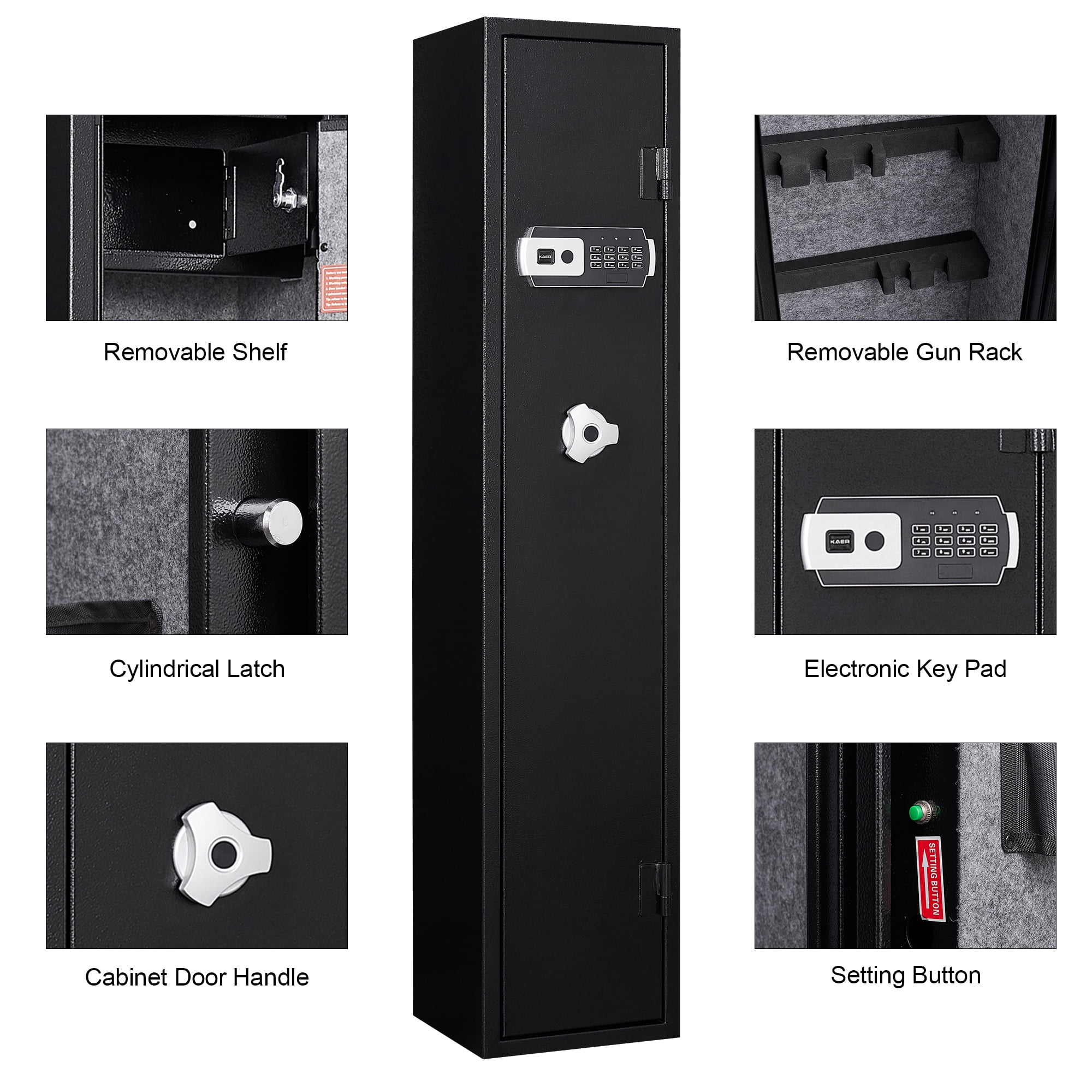 Gun Safe,Rifle Gun Safe for 5 Home Rifles and Pistols,KEPMOVEU Quick Access Security Cabinet Gun Storage Cabinet with Handgun Pocket and Removable Storage Shelf