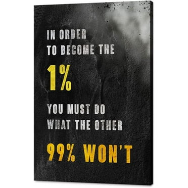 Vintage Black and White Inspirational Canvas Office Painting Positive Quote 1% and 99% Artwork Posters Motivational Wall Art Picture for Office Home Classroom Framed Ready to Hang-12 inch x 18 inch