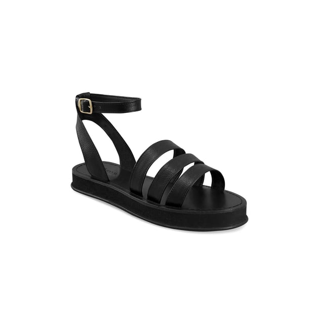 Sandalia Plana Color Negro Ajuste Al Tobillo Con Hebilla Mundo Terra 030179