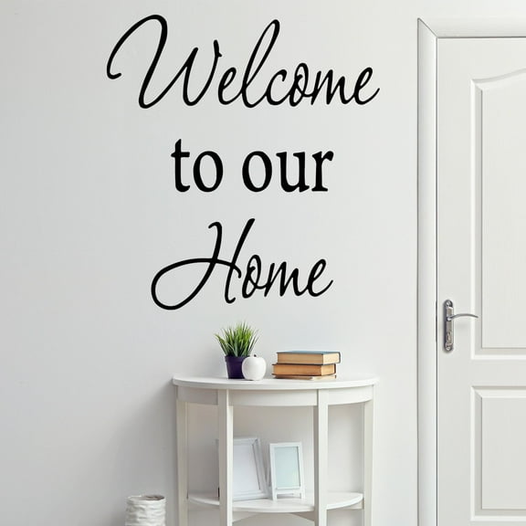 VWAQ Welcome To Our Home, Family Wall Decal Sticker (18"H x 16"W Black)
