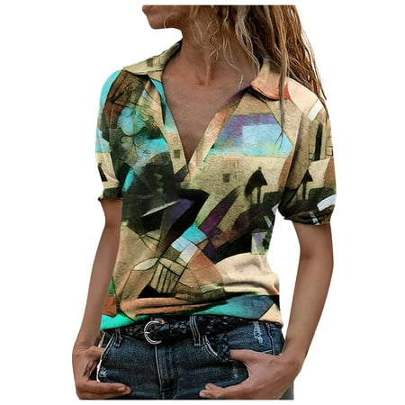 

Sayhi Women s Pullover Short Zip V-Neck Casual Retro Print Tops Sleeve Women s Blouse Pajama Tops Women