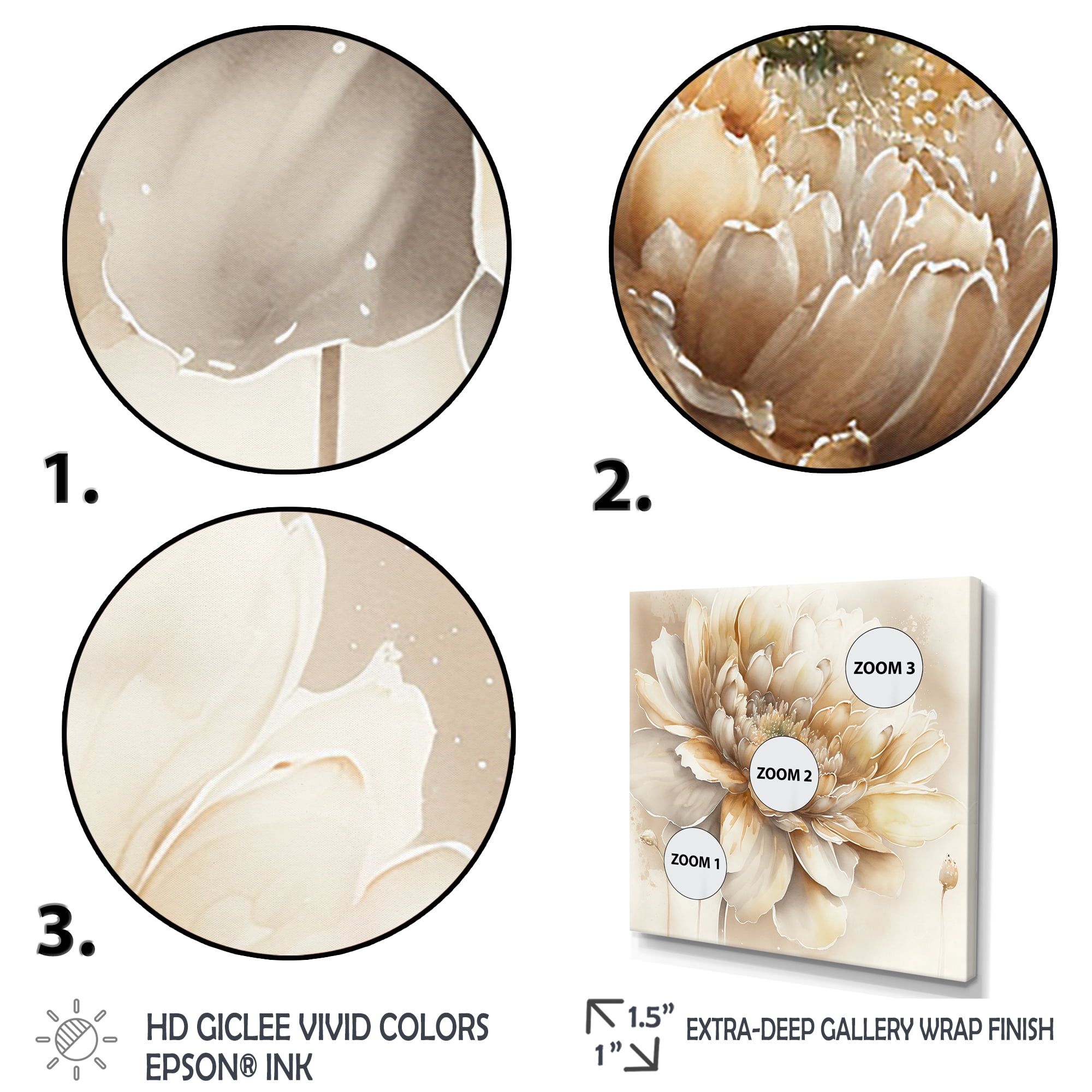 Designart Single Beige Flower V Canvas Wall Art