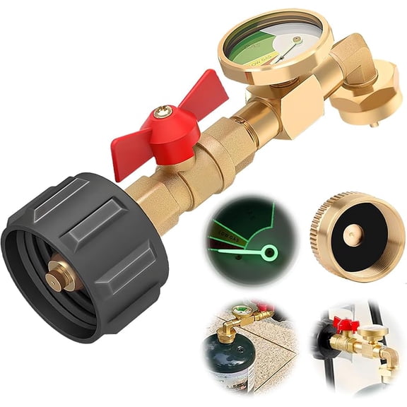 Propane Refill Elbow Adapter with Tank Gauge, 2024 New Propane Tank Adapter for 1 lb Tank, Universal Propane Gas Gauge for BBQ Gas Grill Cylinder RV Camper (1 PCS)
