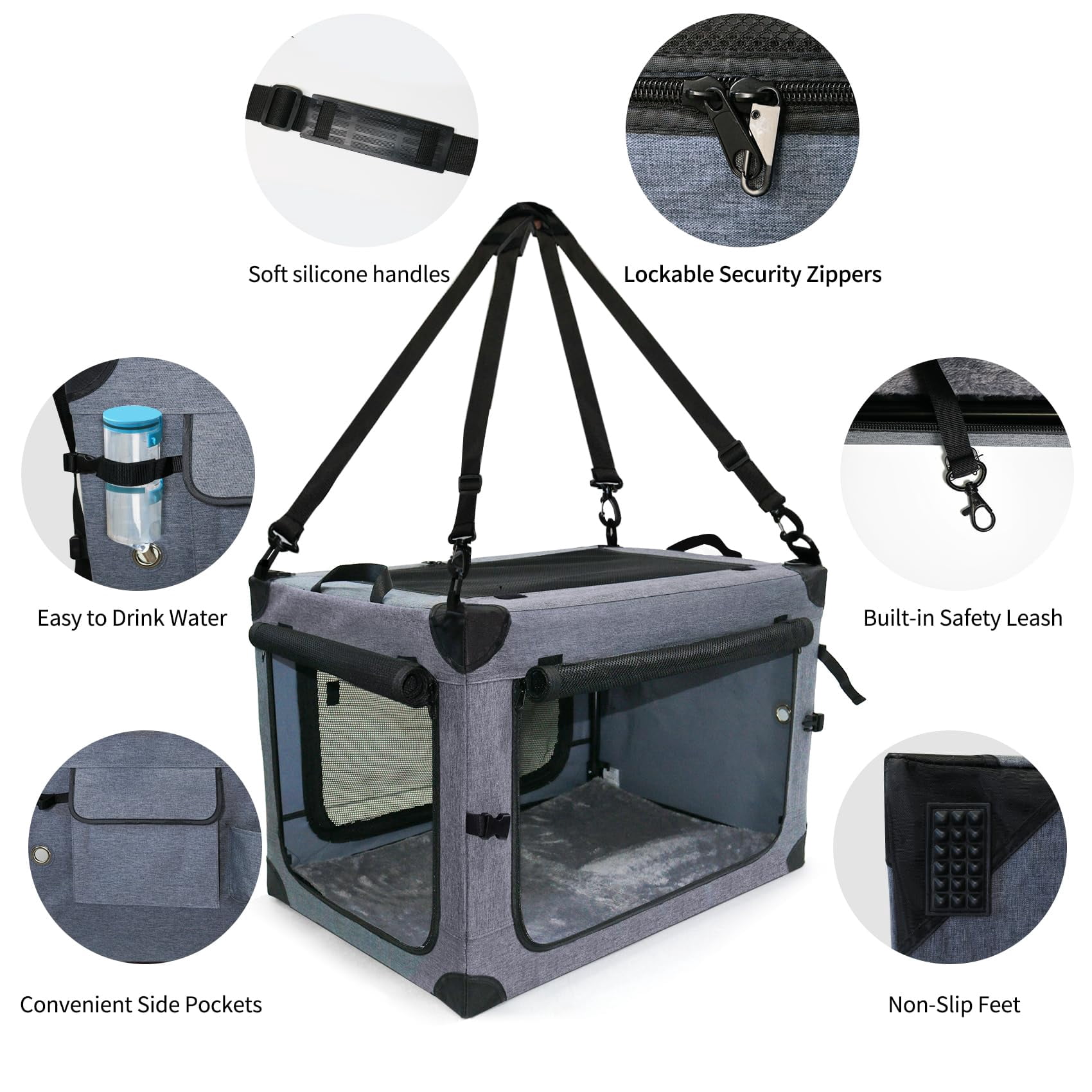 Collapsible Dog Crates For Large Dogs Portable Soft Sided Travel Carrier Indoor & Outdoor  4-door Foldable Pet Kennel With Durable Mesh Windows (gray 30.0" L X 20" W 20.0" H)