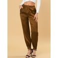 thumbnail image 2 of INSPIRE CHIC Pantalones deportivos de cintura elástica con cordón para mujer, pantalones de chándal de satén hasta el tobillo con bolsillo Café XS, 2 of 6